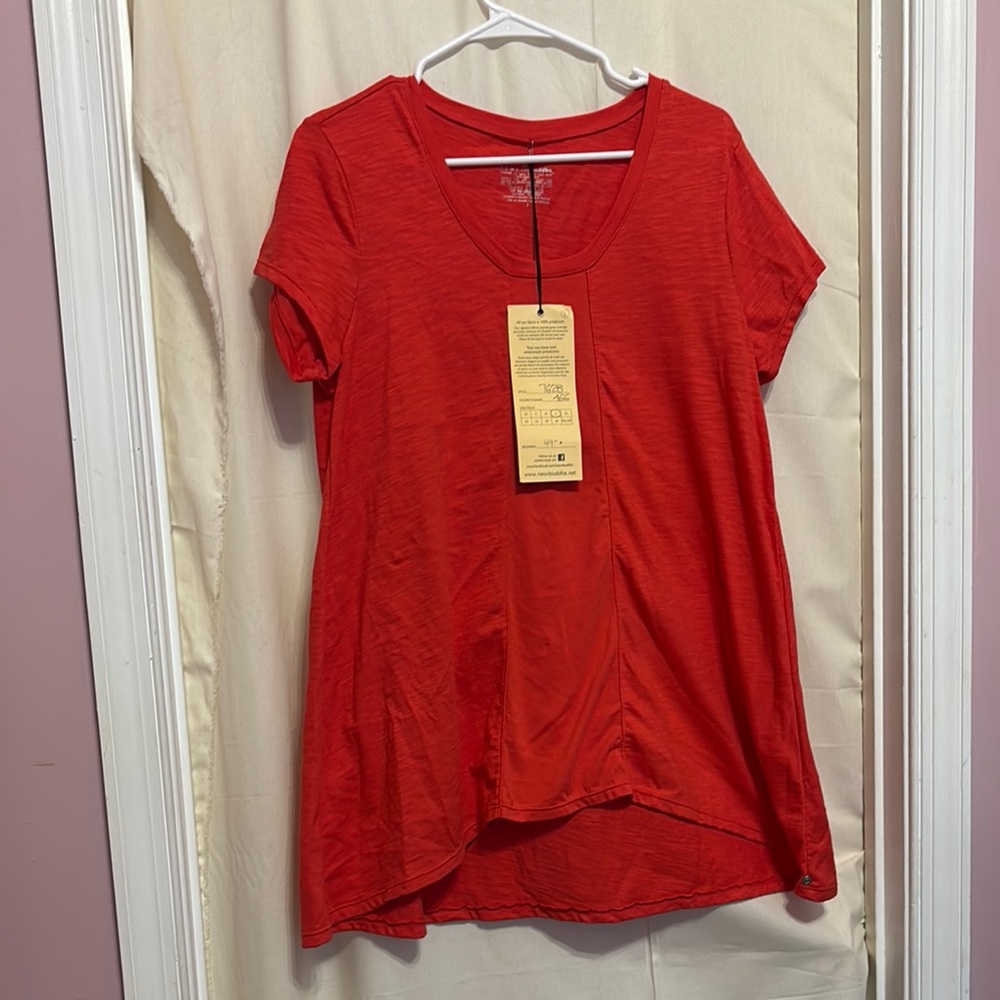 Neon Buddha Red Asymmetrical Short Sleeve Tee